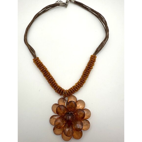 Earthy Boho Chic Tone Flower Pendant Necklace Beaded Whimsy Fairycore - Picture 4 of 8